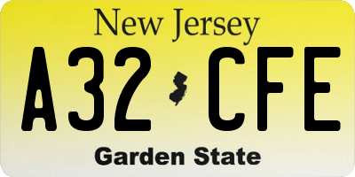 NJ license plate A32CFE