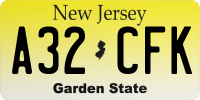 NJ license plate A32CFK