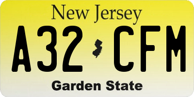 NJ license plate A32CFM