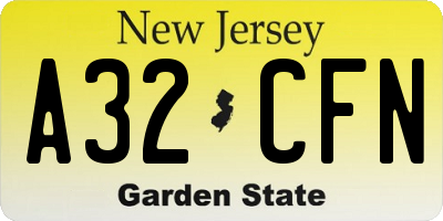 NJ license plate A32CFN