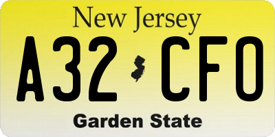 NJ license plate A32CFO
