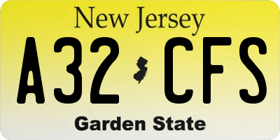 NJ license plate A32CFS