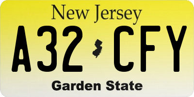 NJ license plate A32CFY