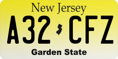 NJ license plate A32CFZ