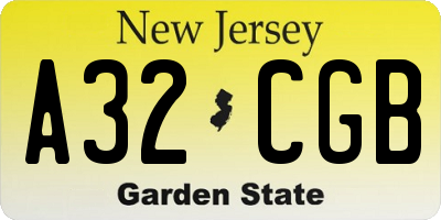 NJ license plate A32CGB