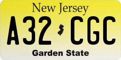 NJ license plate A32CGC