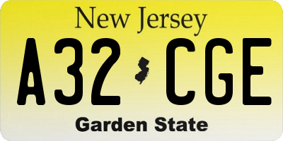 NJ license plate A32CGE