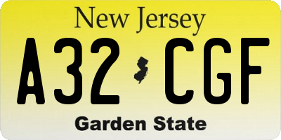 NJ license plate A32CGF