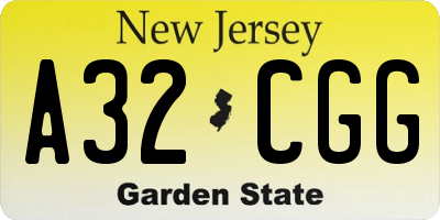 NJ license plate A32CGG