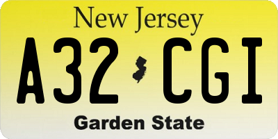 NJ license plate A32CGI