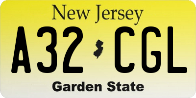 NJ license plate A32CGL