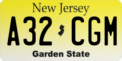 NJ license plate A32CGM