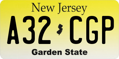 NJ license plate A32CGP