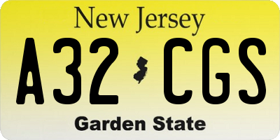 NJ license plate A32CGS