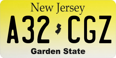 NJ license plate A32CGZ