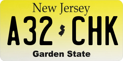 NJ license plate A32CHK