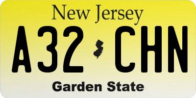 NJ license plate A32CHN