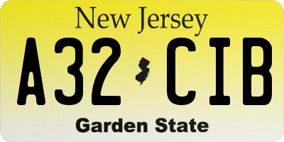NJ license plate A32CIB