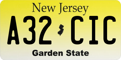 NJ license plate A32CIC