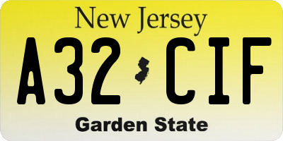 NJ license plate A32CIF