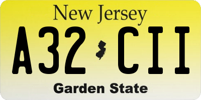 NJ license plate A32CII