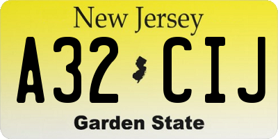 NJ license plate A32CIJ