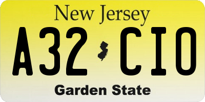 NJ license plate A32CIO