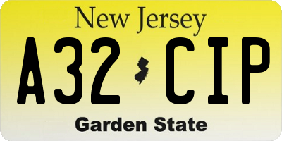 NJ license plate A32CIP