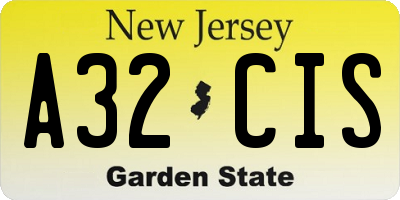 NJ license plate A32CIS