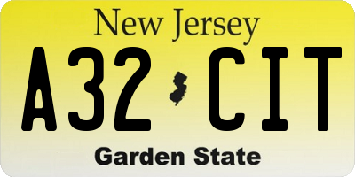 NJ license plate A32CIT