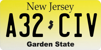 NJ license plate A32CIV