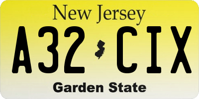 NJ license plate A32CIX