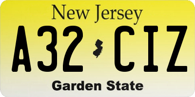 NJ license plate A32CIZ