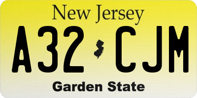 NJ license plate A32CJM