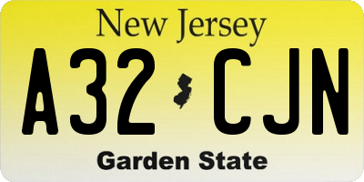NJ license plate A32CJN