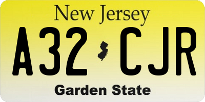 NJ license plate A32CJR