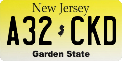 NJ license plate A32CKD