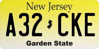 NJ license plate A32CKE