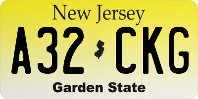 NJ license plate A32CKG