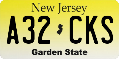 NJ license plate A32CKS