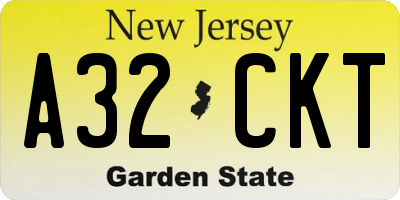 NJ license plate A32CKT