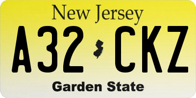 NJ license plate A32CKZ