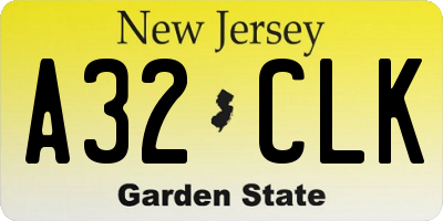 NJ license plate A32CLK