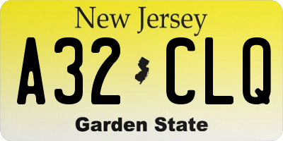 NJ license plate A32CLQ
