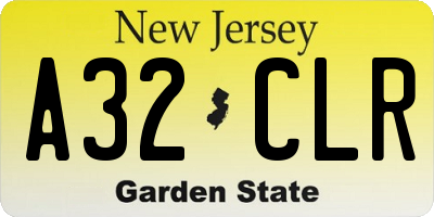 NJ license plate A32CLR