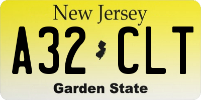 NJ license plate A32CLT