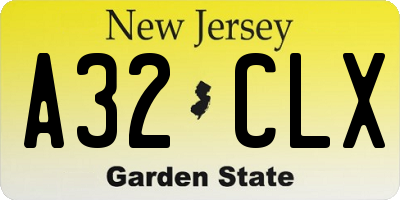 NJ license plate A32CLX