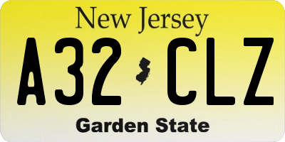 NJ license plate A32CLZ