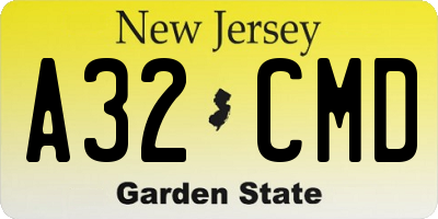 NJ license plate A32CMD