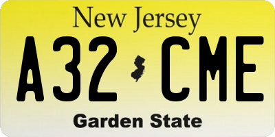 NJ license plate A32CME
